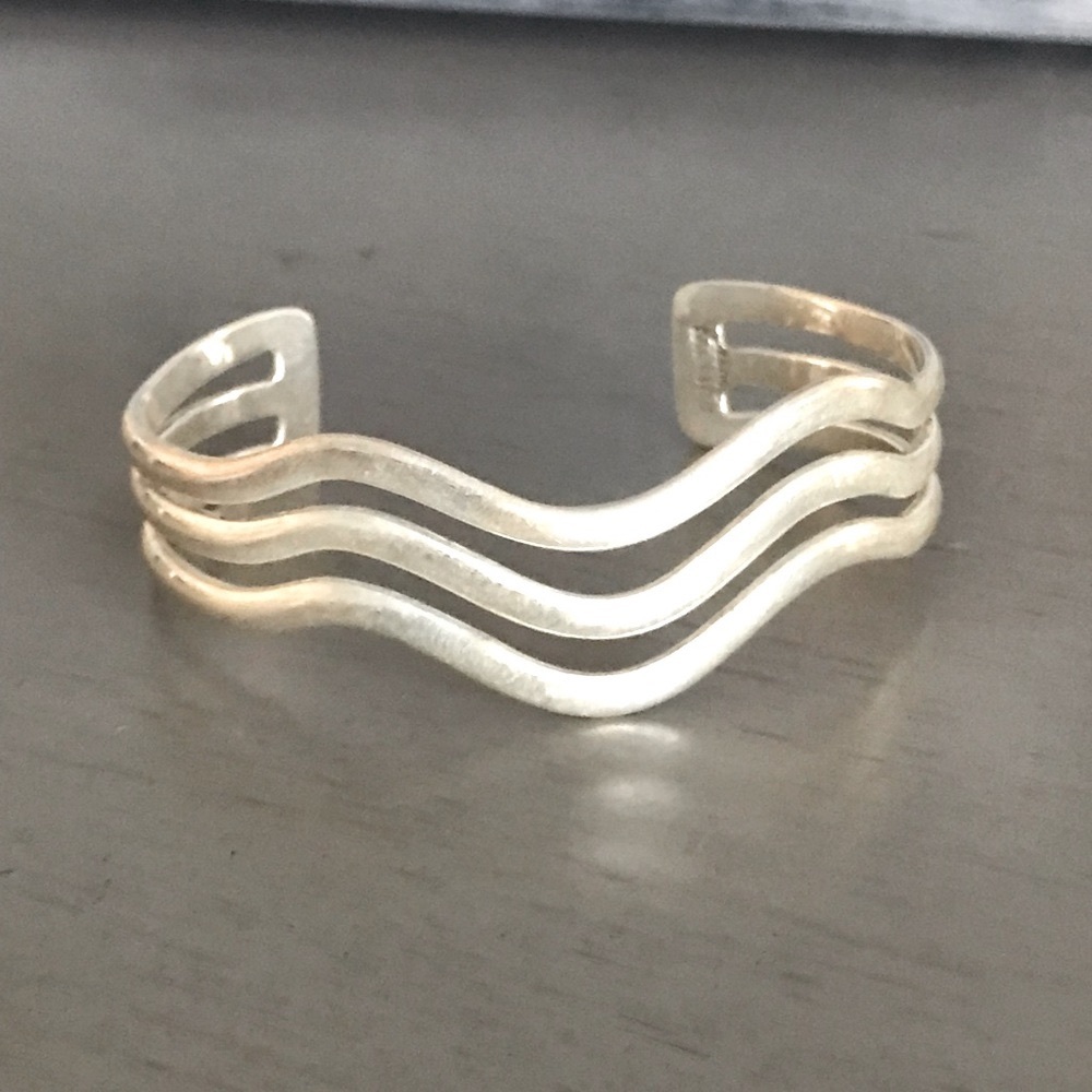 Sterling Silver Wavy Multi-row Cuff Bangle Bracelet